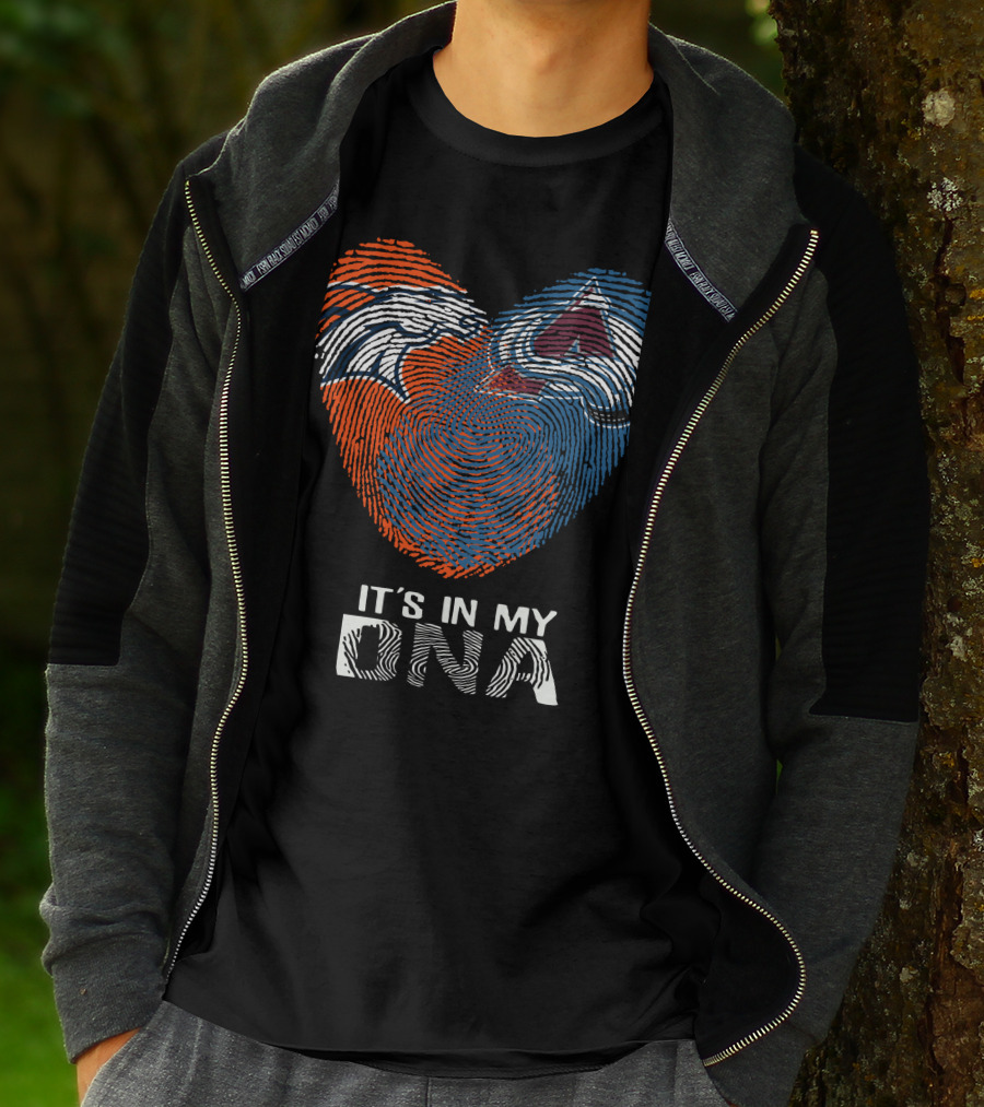 Broncos Avalanche Heart It's In My Dna Fingerprint T-Shirt