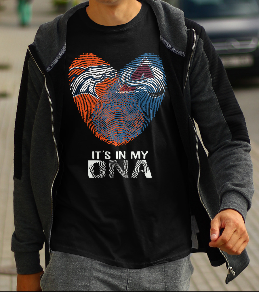 Broncos Avalanche Heart It's In My Dna Fingerprint T-Shirt