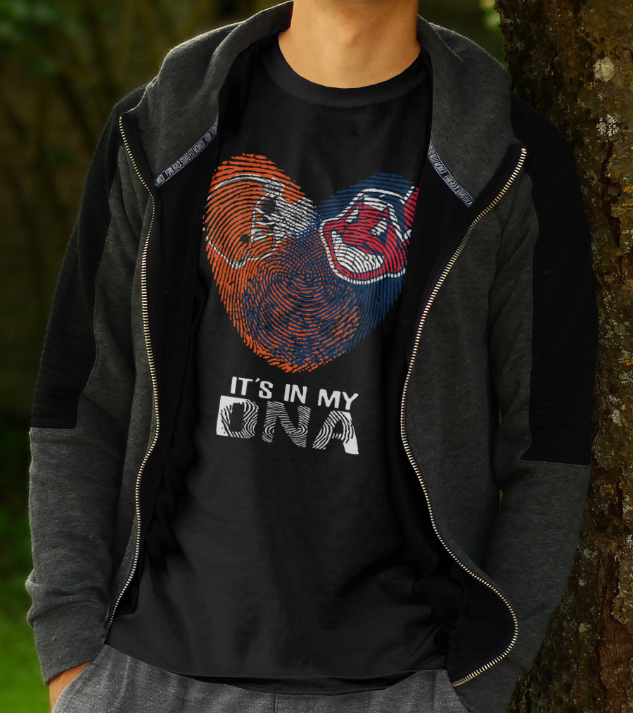 Browns Indians It's In My DNA Football Helmet And Team Logo Fingerprint T-Shirt