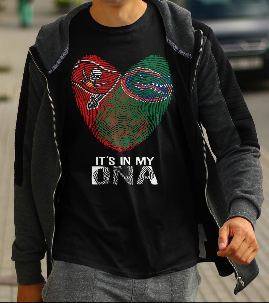 Buccaneers Gators Fingerprint Heart It's In My DNA T-Shirt