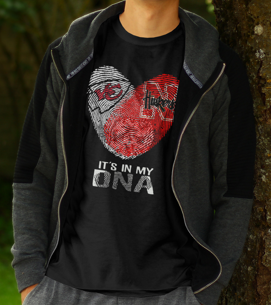 Chiefs Huskers It's In My Dna Fingerprint Heart T-Shirt