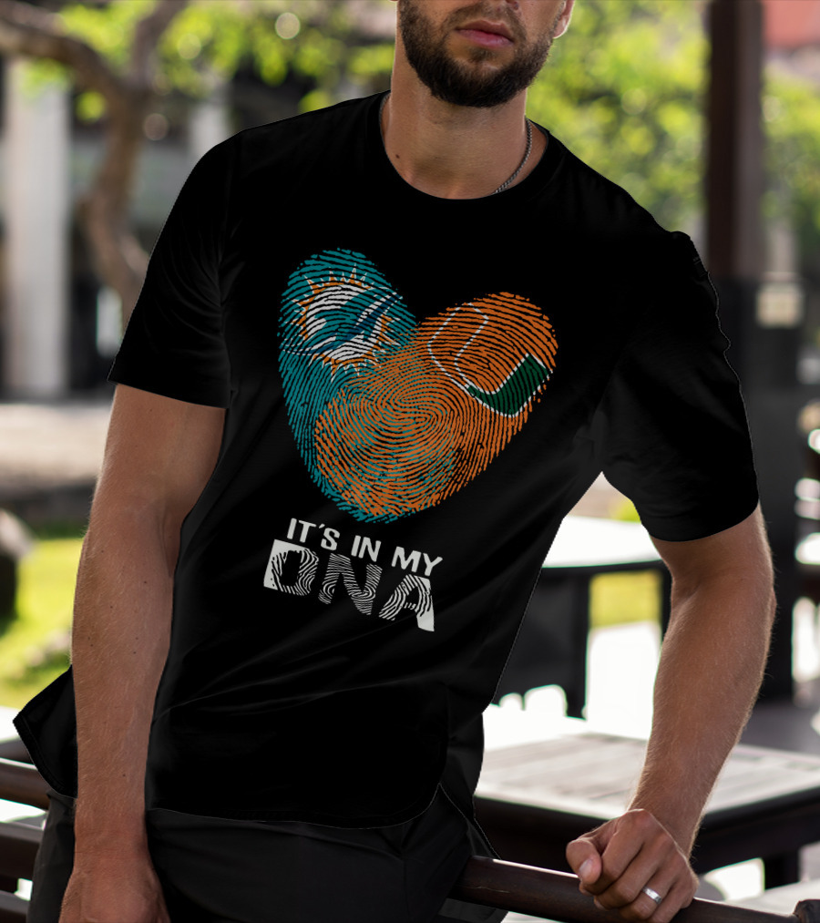 Dolphins Hurricanes It's In My DNA Fingerprint Heart Brandsymbol T-Shirt