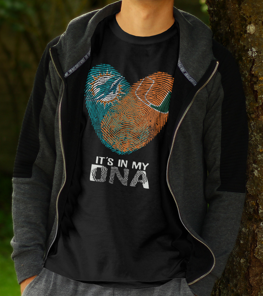 Dolphins Hurricanes It's In My DNA Fingerprint Heart Brandsymbol T-Shirt