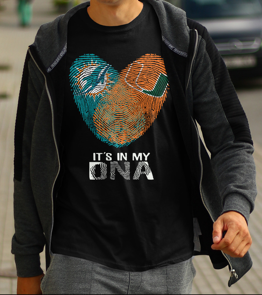 Dolphins Hurricanes It's In My DNA Fingerprint Heart Brandsymbol T-Shirt