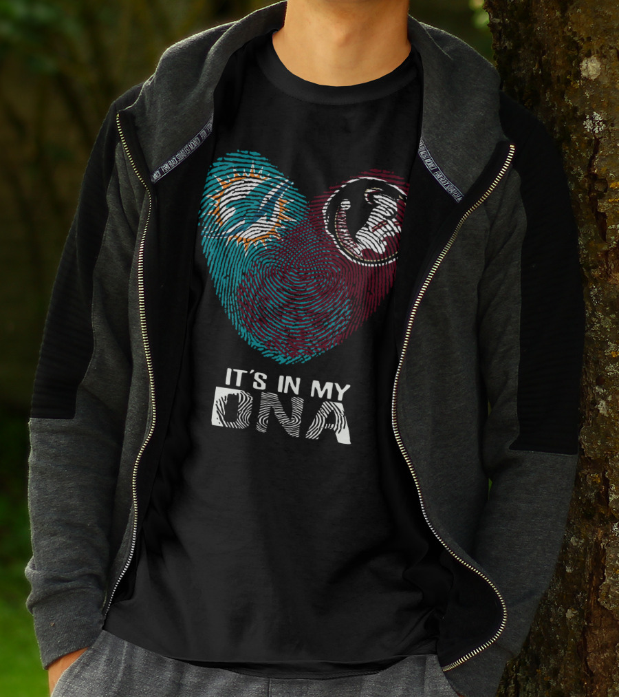 Miami Dolphins Florida State Seminoles It's In My Dna Fingerprint T-Shirt