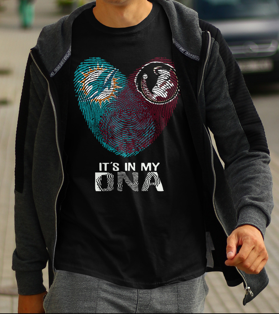 Miami Dolphins Florida State Seminoles It's In My Dna Fingerprint T-Shirt
