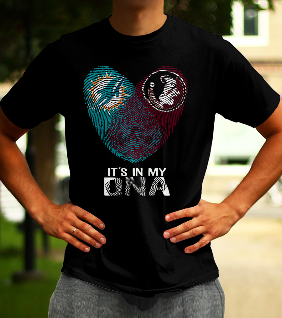Miami Dolphins Florida State Seminoles It's In My Dna Fingerprint T-Shirt