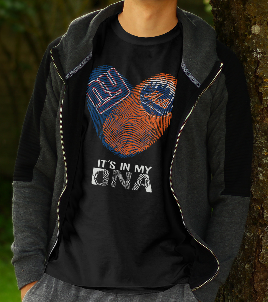Giants Mets Fingerprint Heart It's In My Dna T-Shirt