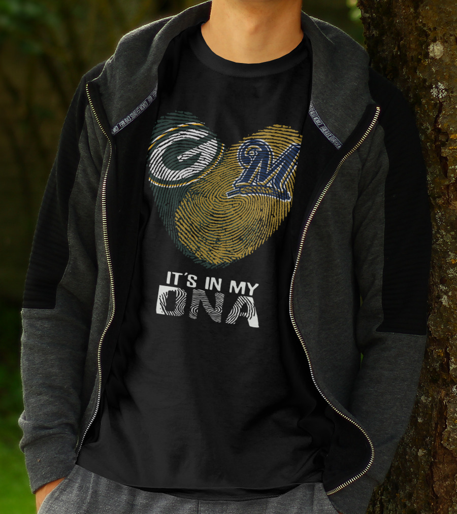 Packers Brewers It's In My Dna Heart Logo Fingerprint T-Shirt