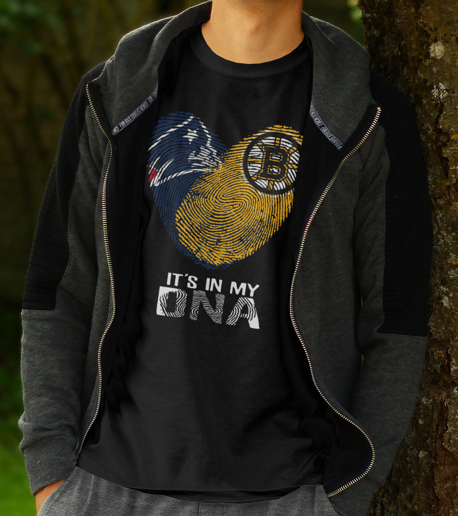 It's In My DNA Patriots Bruins Fingerprint Heart T-Shirt