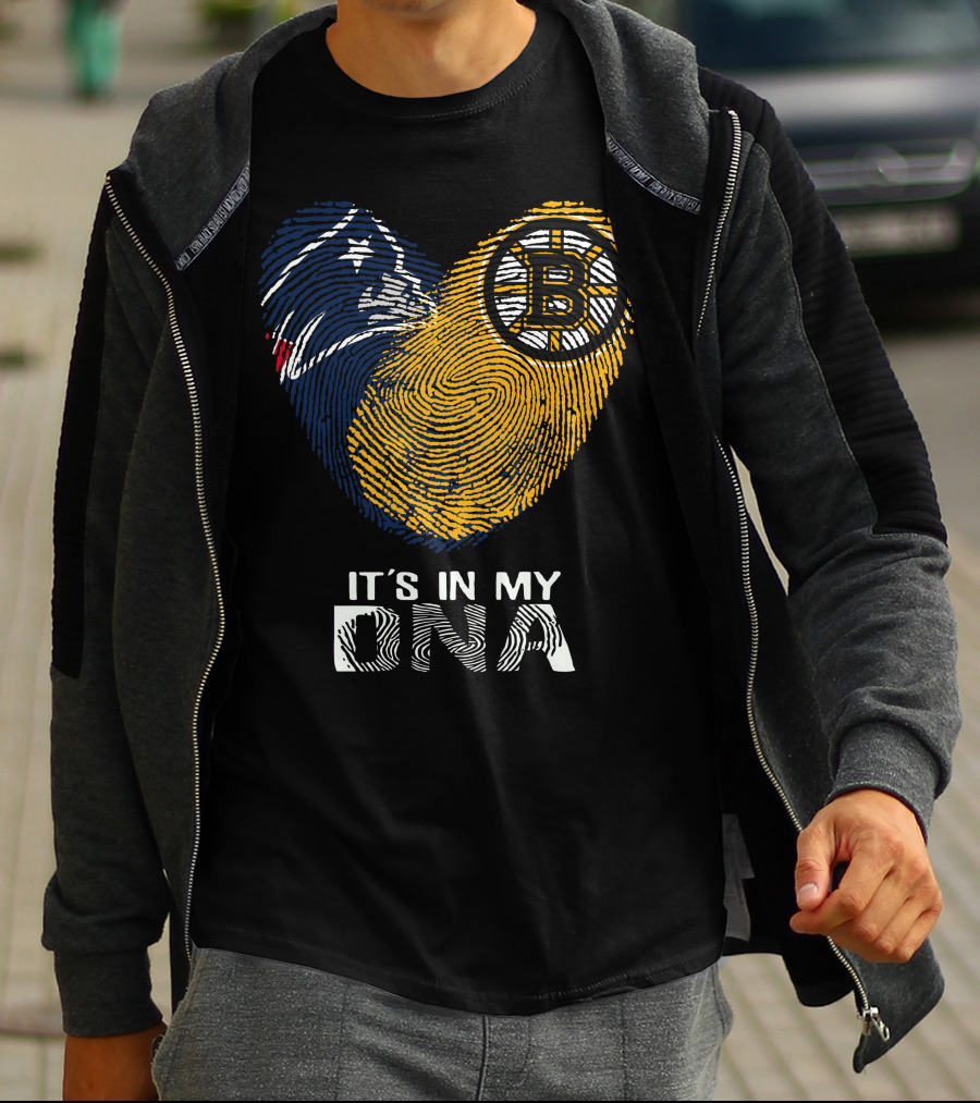 It's In My DNA Patriots Bruins Fingerprint Heart T-Shirt