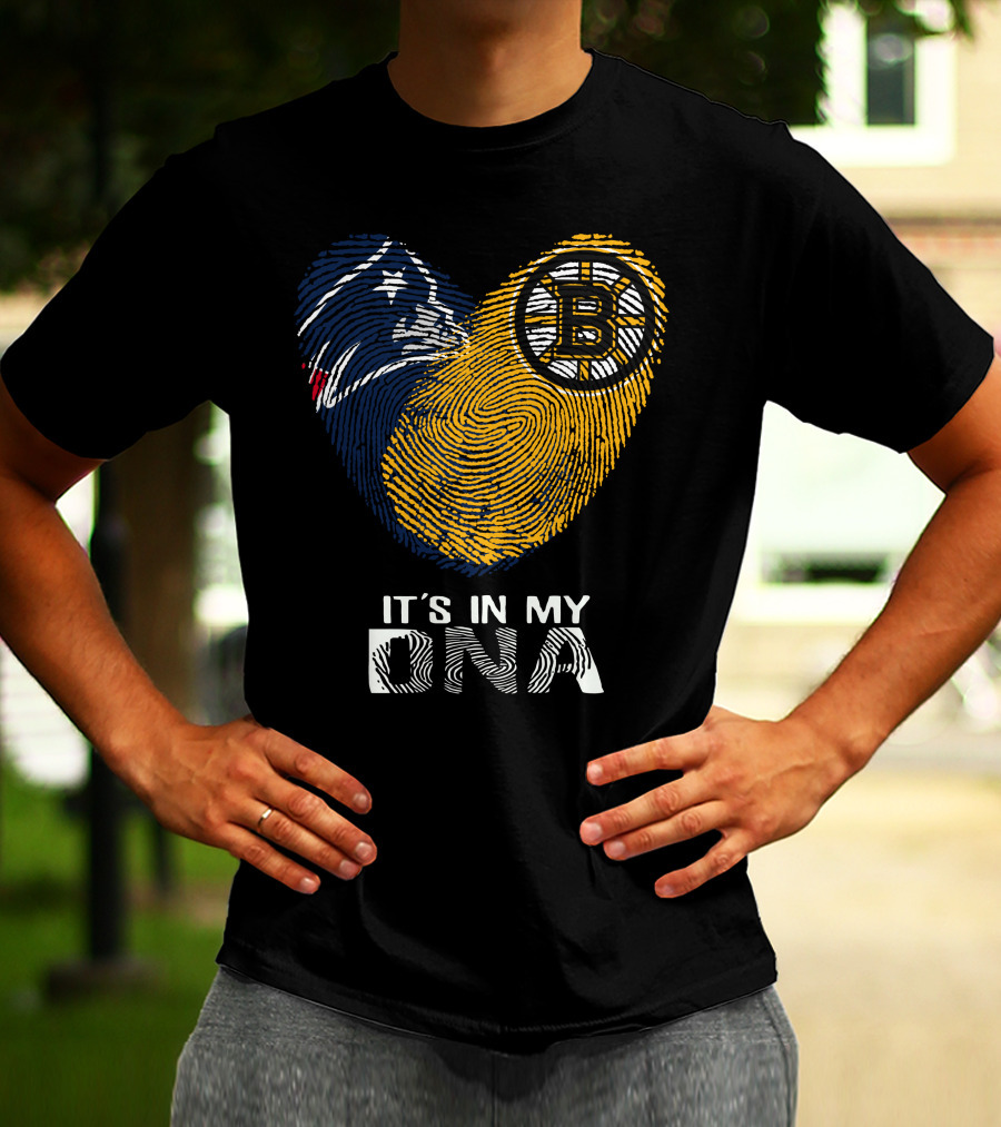 It's In My DNA Patriots Bruins Fingerprint Heart T-Shirt