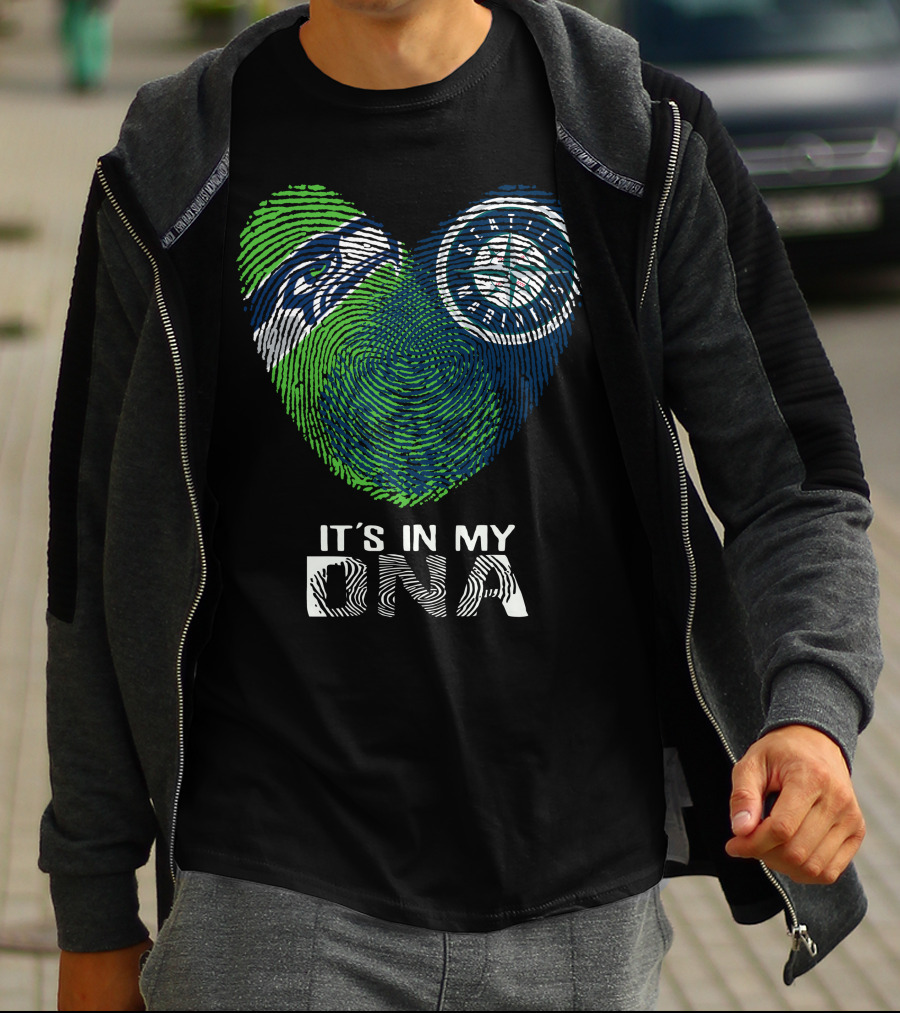 Seahawks Mariners It's In My Dna Fingerprint Heart T-Shirt