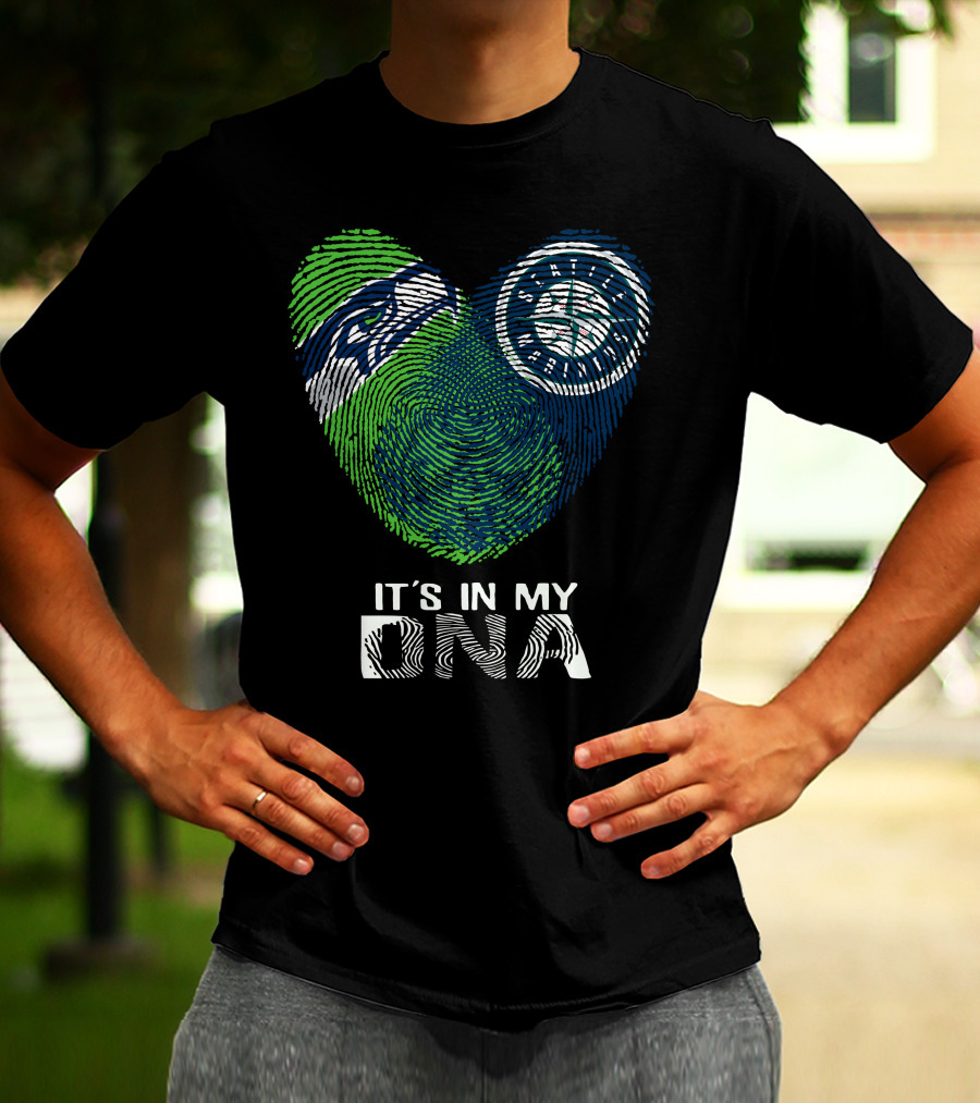 Seahawks Mariners It's In My Dna Fingerprint Heart T-Shirt