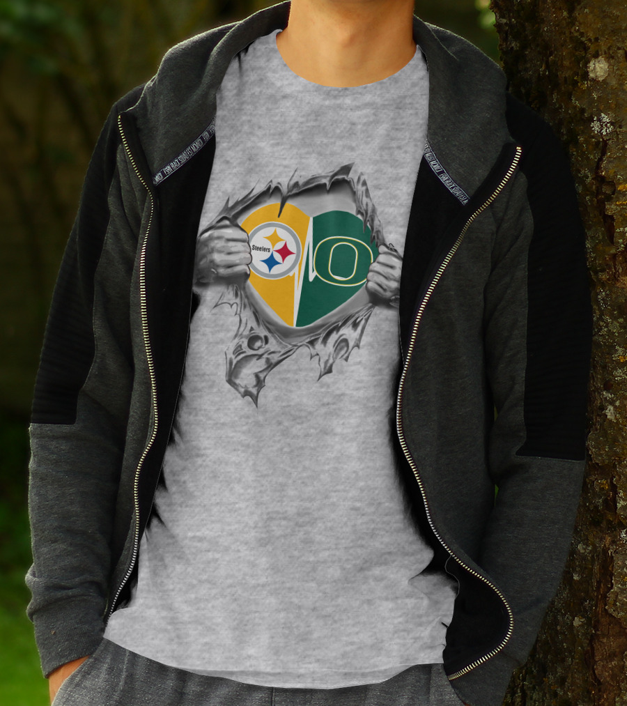 Steelers Oregon Ducks Heart Logo Fusion T-Shirt
