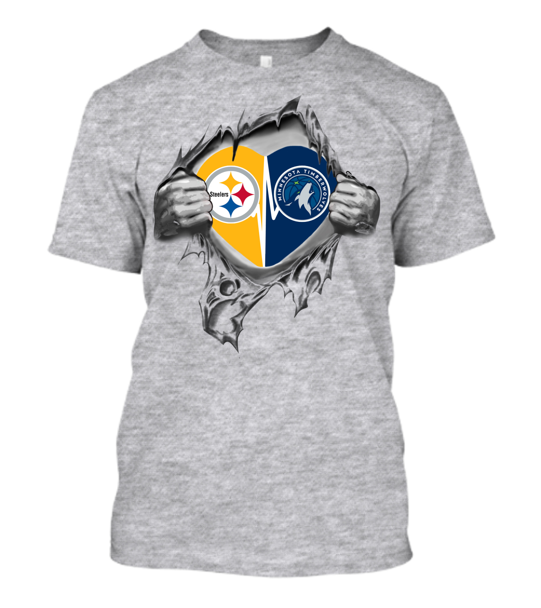 Steelers Timberwolves Heart Logo Rip T-Shirt