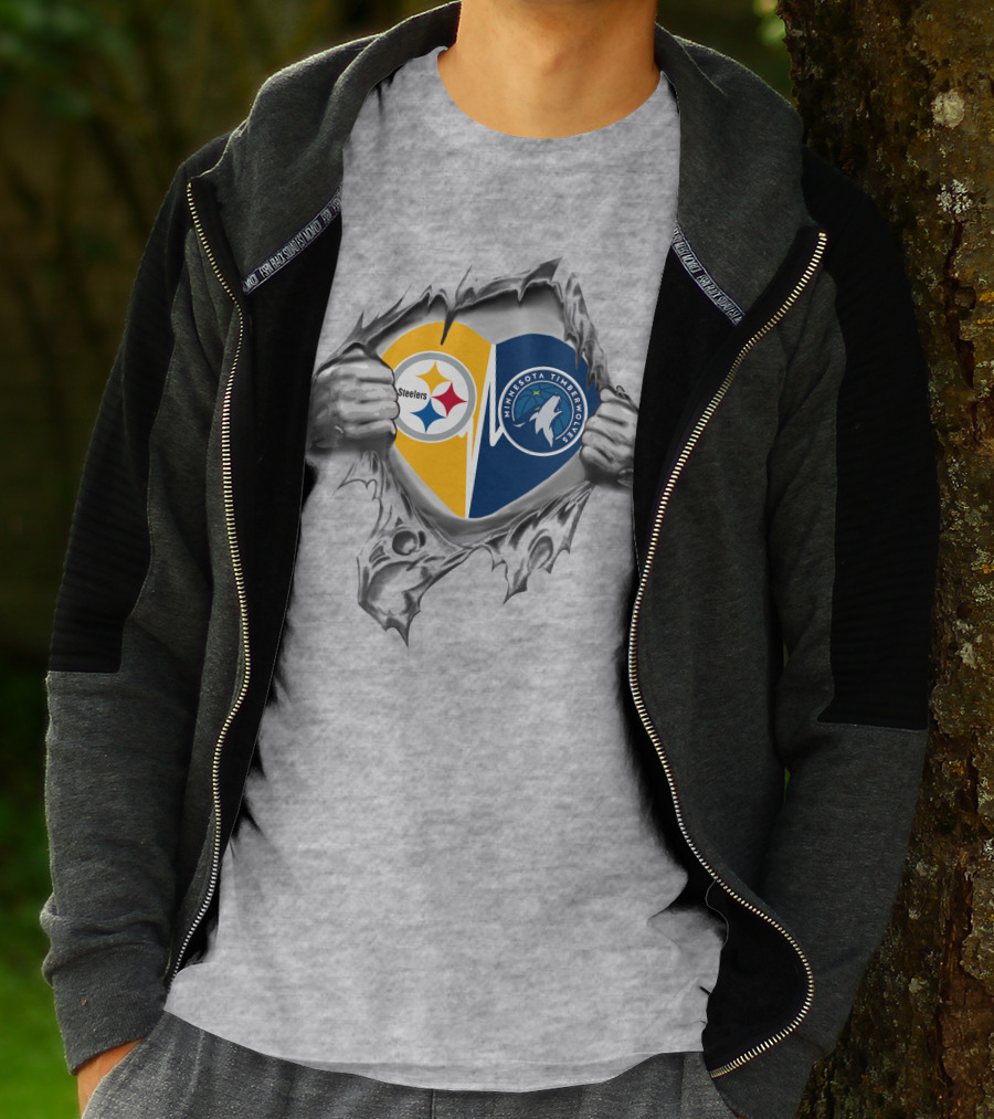Steelers Timberwolves Heart Logo Rip T-Shirt