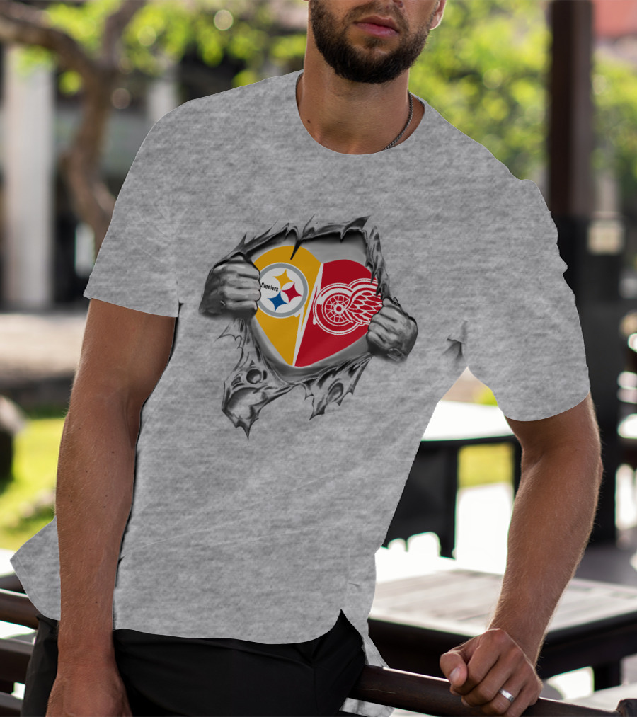 Steelers Red Wings Heart Logo Burst T-Shirt