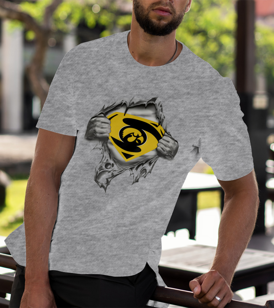 Iowa Hawkeyes Superman Logo Chest Rip T-Shirt