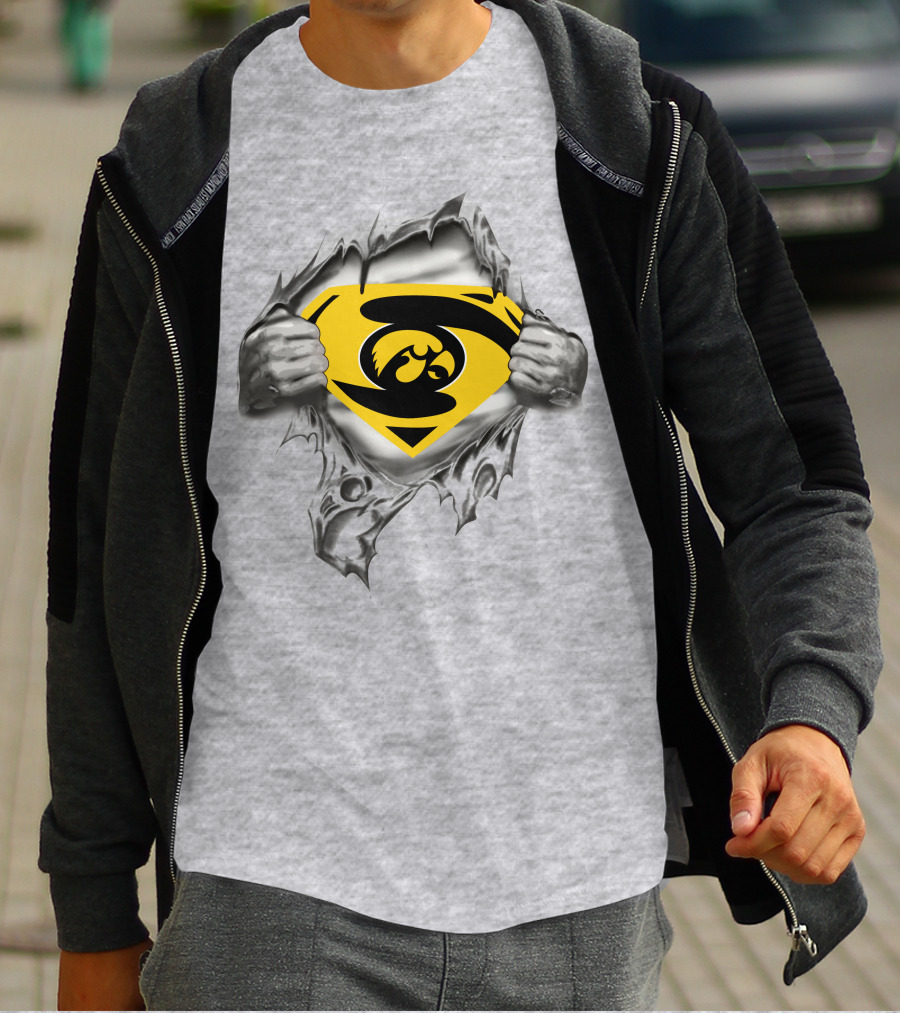 Iowa Hawkeyes Superman Logo Chest Rip T-Shirt