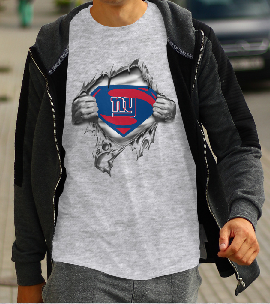 New York Giants Superhero Emblem Busting Through T-Shirt