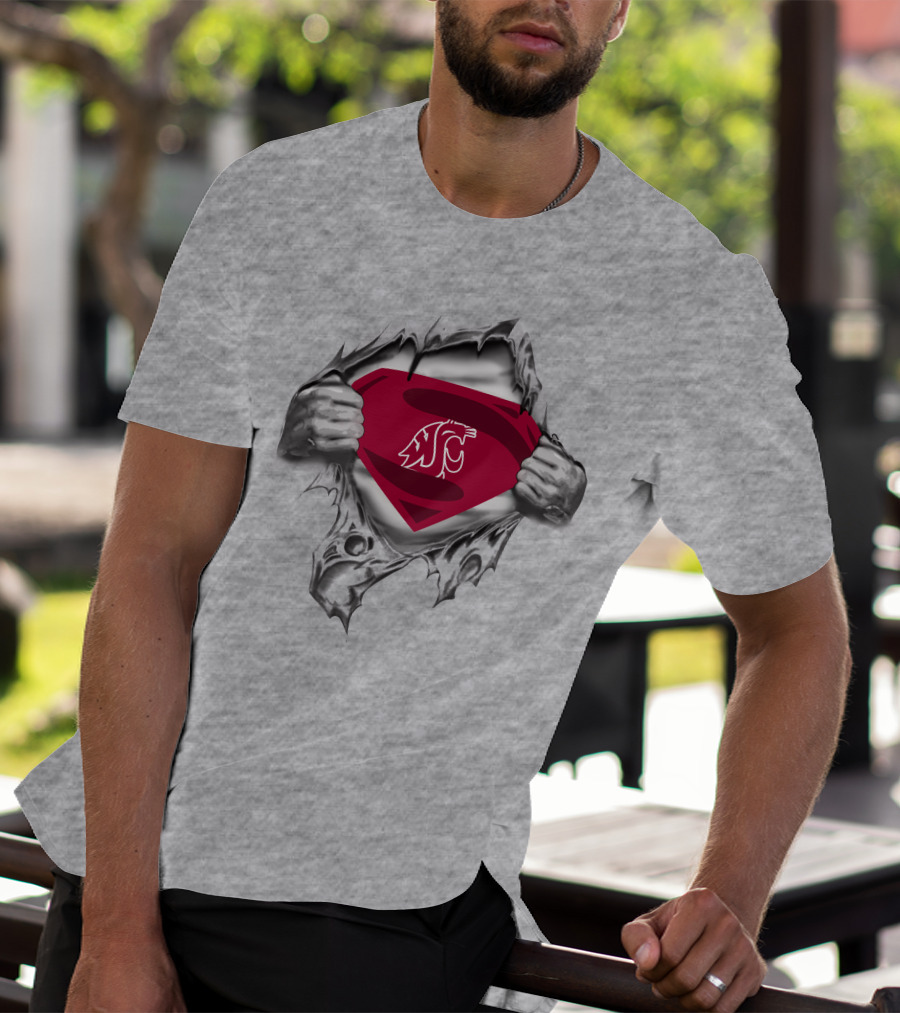 Washington State Super Man Cougar Logo Shield T-Shirt