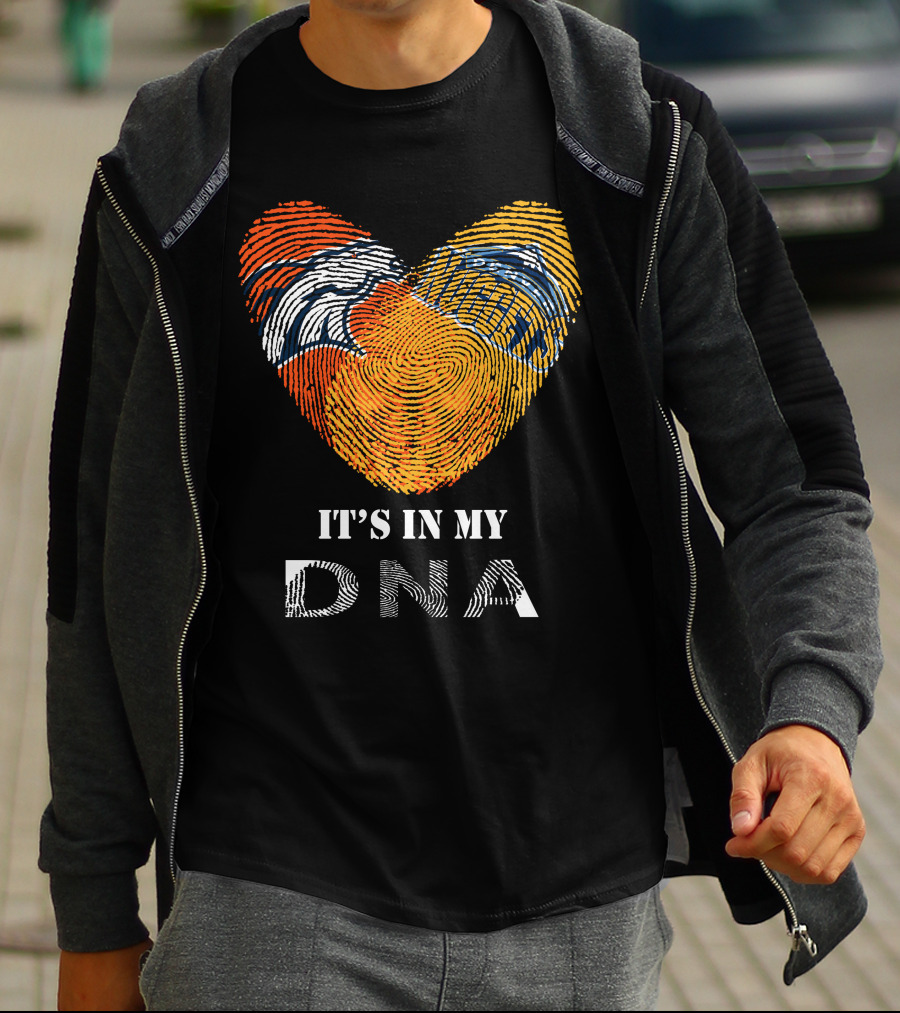 Broncos Nuggets Fingerprint Heart It's In My DNA T-Shirt