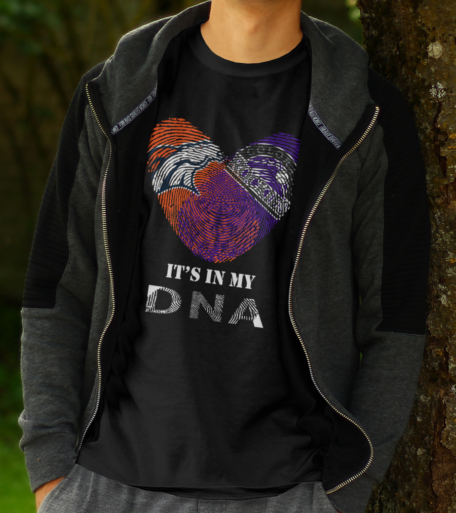 Broncos Rockies It's In My DNA Football Baseball Heart Fingerprint T-Shirt