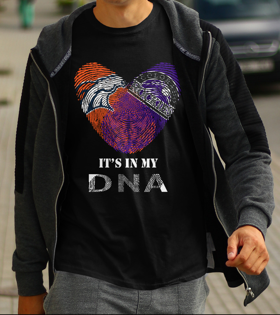 Broncos Rockies It's In My DNA Football Baseball Heart Fingerprint T-Shirt