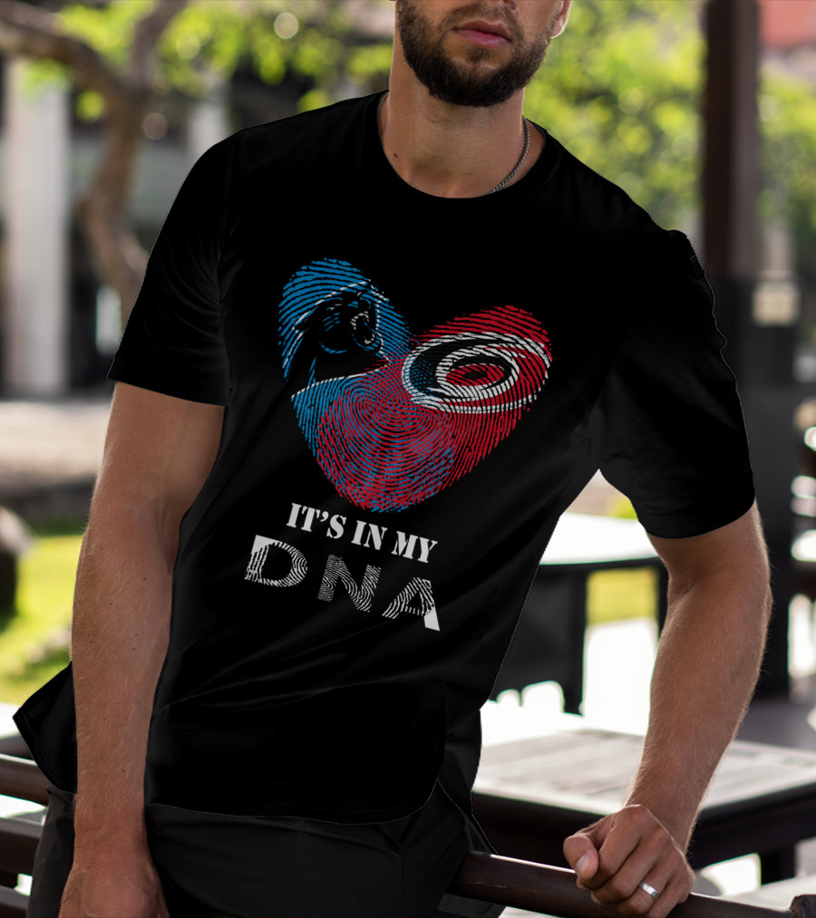 Panthers Carolina Hurricanes Heart-Shaped Fingerprint It's In My DNA T-Shirt