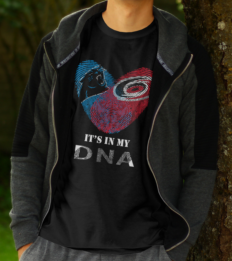 Panthers Carolina Hurricanes Heart-Shaped Fingerprint It's In My DNA T-Shirt