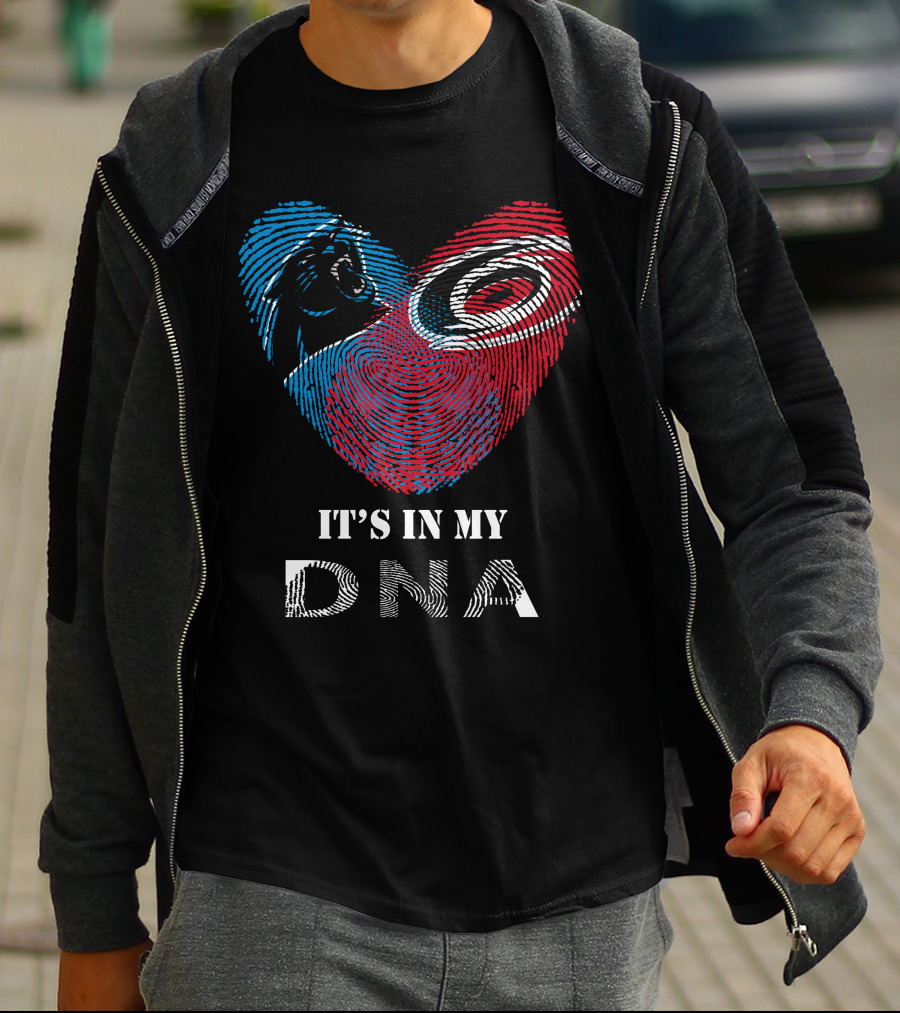 Panthers Carolina Hurricanes Heart-Shaped Fingerprint It's In My DNA T-Shirt