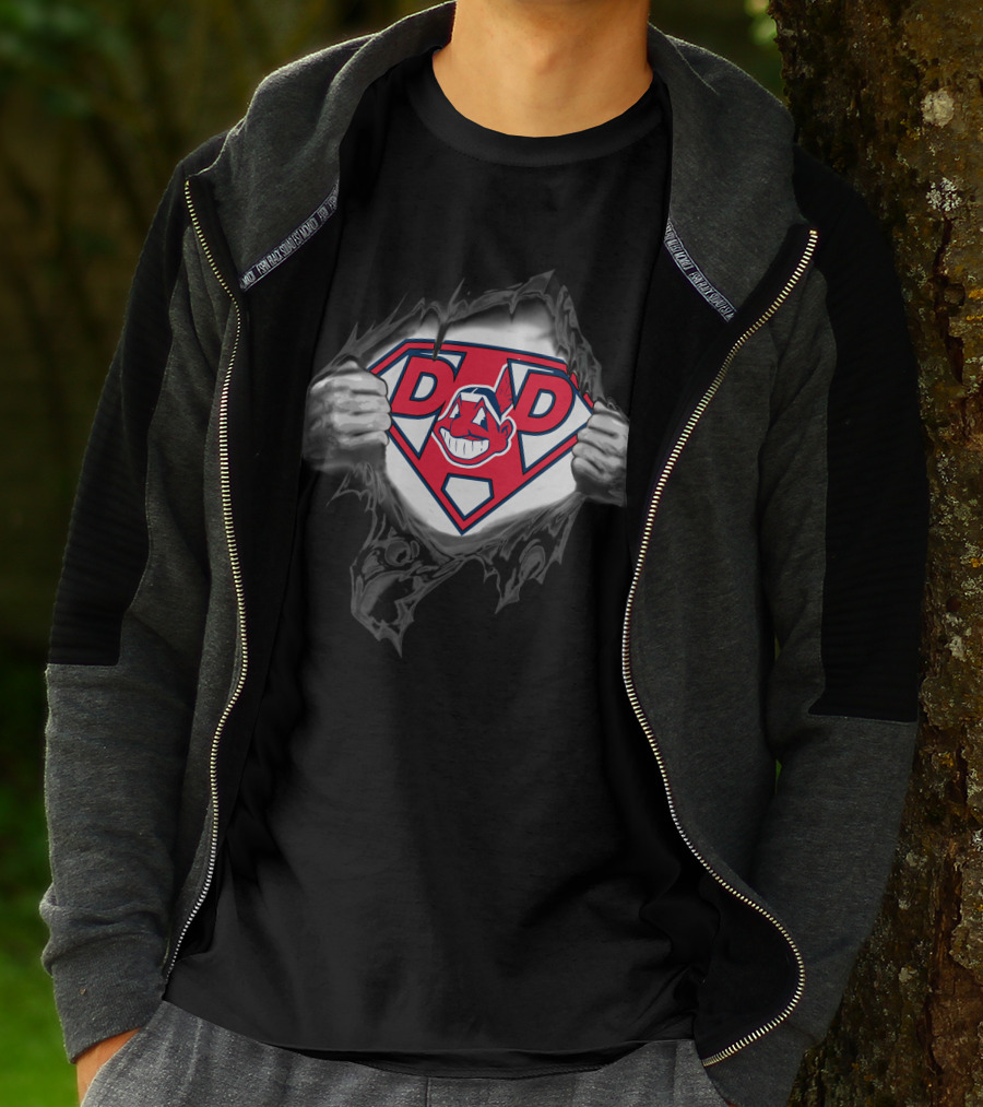 Indians Super Dad Hero With Chief Wahoo Shield T-Shirt