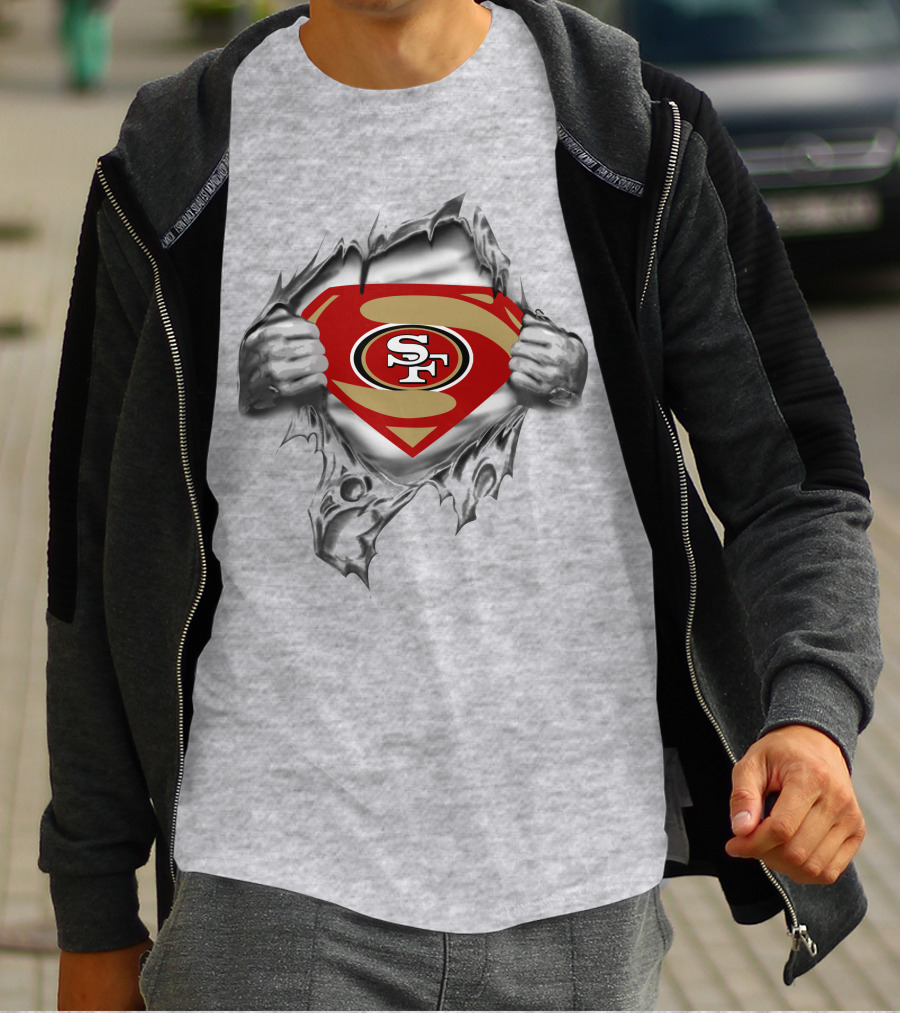 49ers Sf Logo Super Man Chest Rip T-Shirt