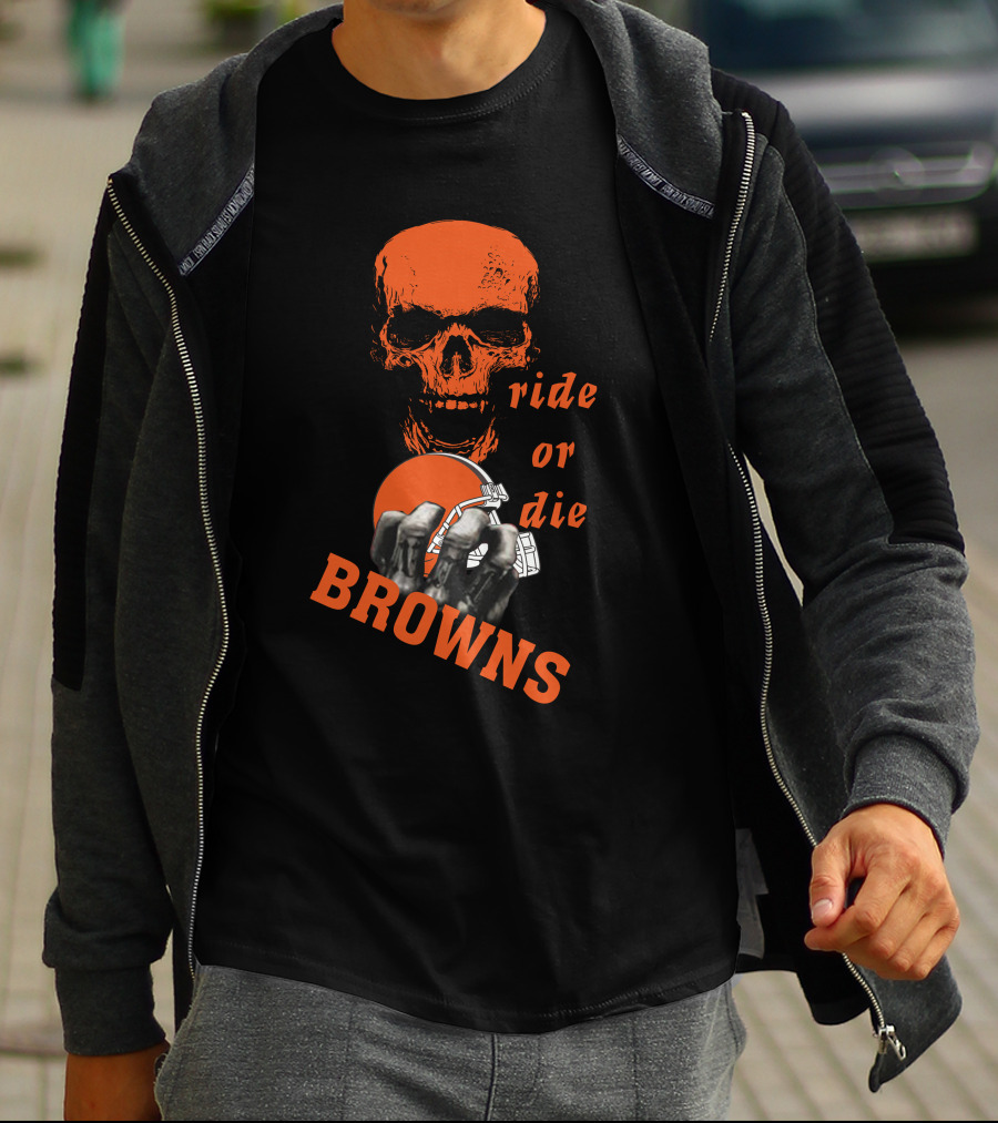 Browns Ride Or Die Skull And Helmet Fan T-Shirt