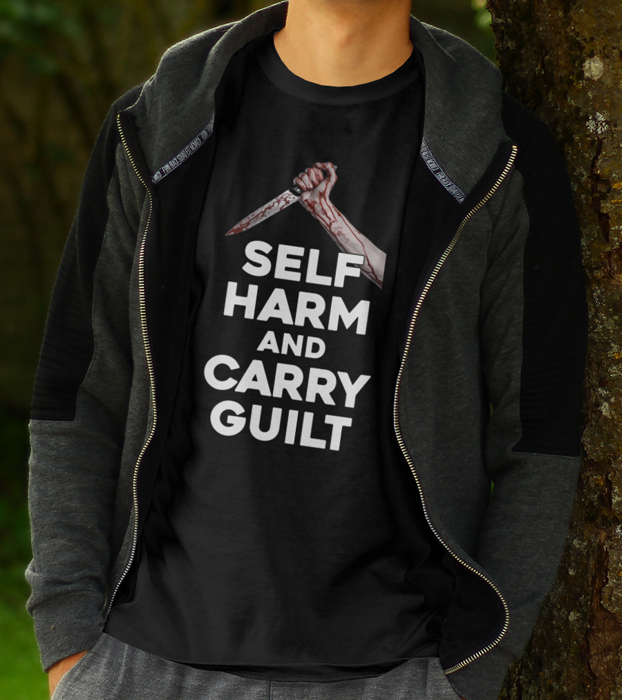 Halloween Self Harm And Carry Guilt Bloody Knife T-Shirt