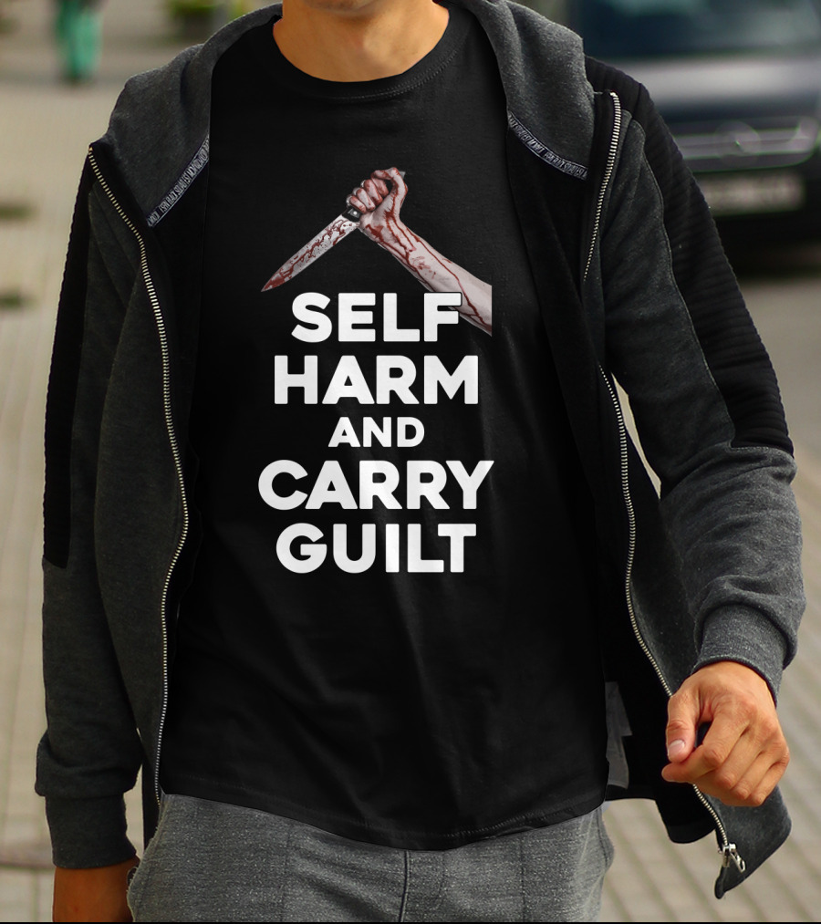 Halloween Self Harm And Carry Guilt Bloody Knife T-Shirt