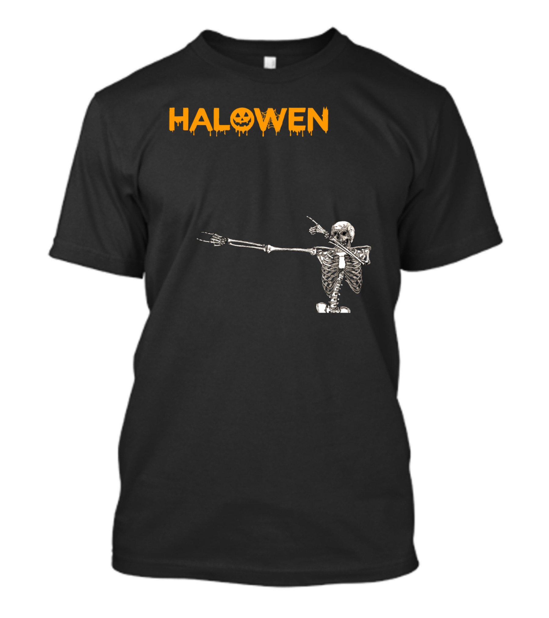 Halowen Skeleton Dabbing With Pumpkin Face T-Shirt