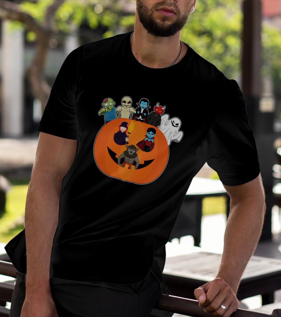 Halloween Vampire Witch Ghost Skull Pumpkin With Devil Wizard Spirits T-Shirt