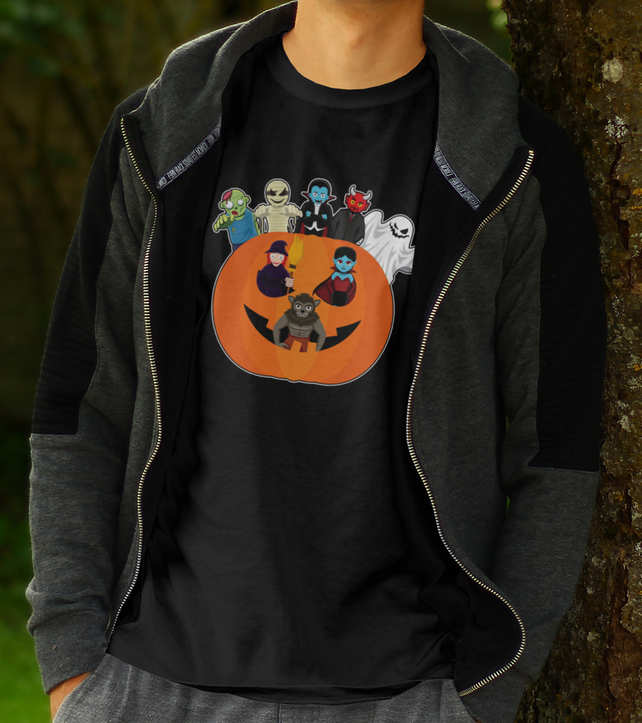 Halloween Vampire Witch Ghost Skull Pumpkin With Devil Wizard Spirits T-Shirt