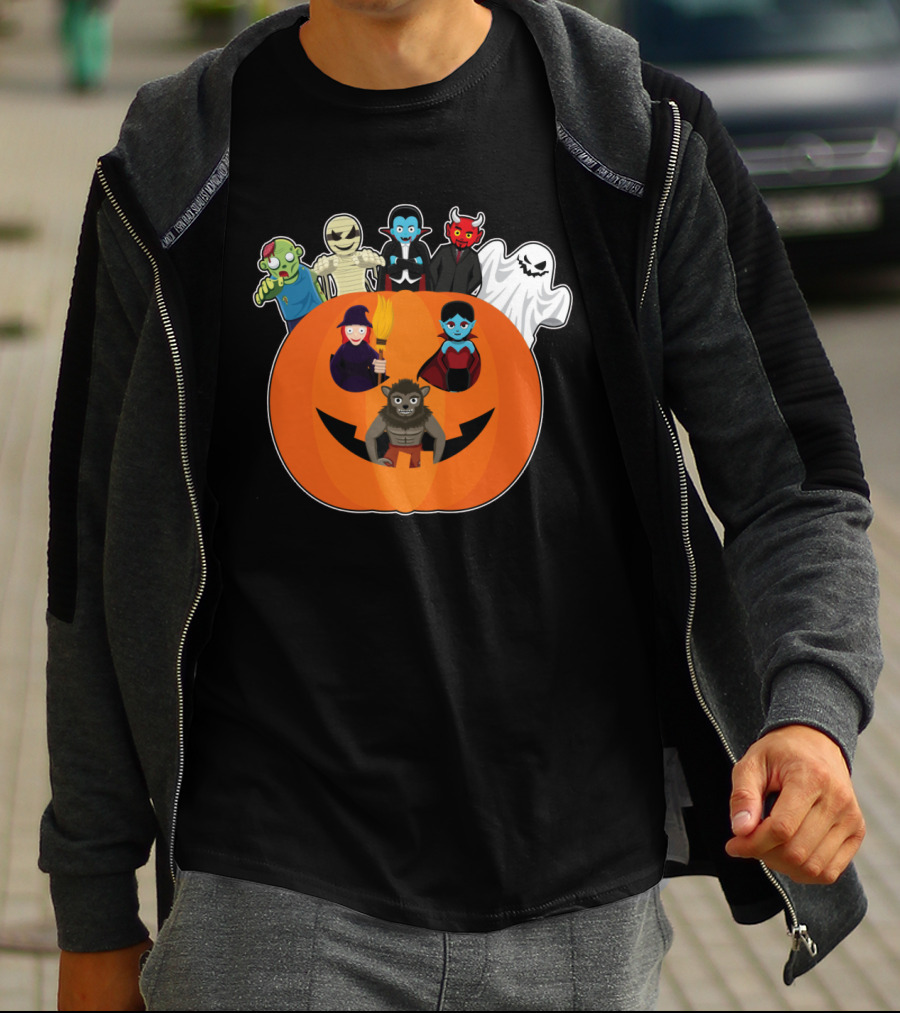 Halloween Vampire Witch Ghost Skull Pumpkin With Devil Wizard Spirits T-Shirt