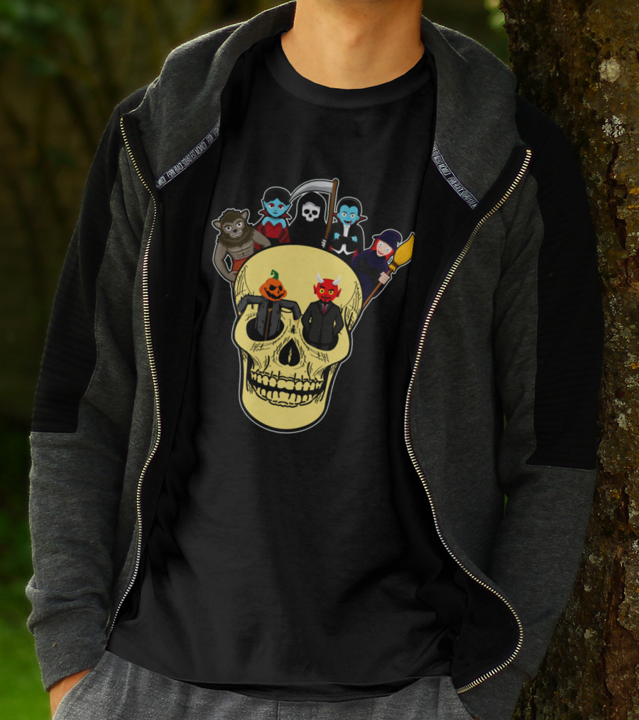 Halloween Skull Werewolf Reaper Vampire Witch Pumpkin Devil T-Shirt