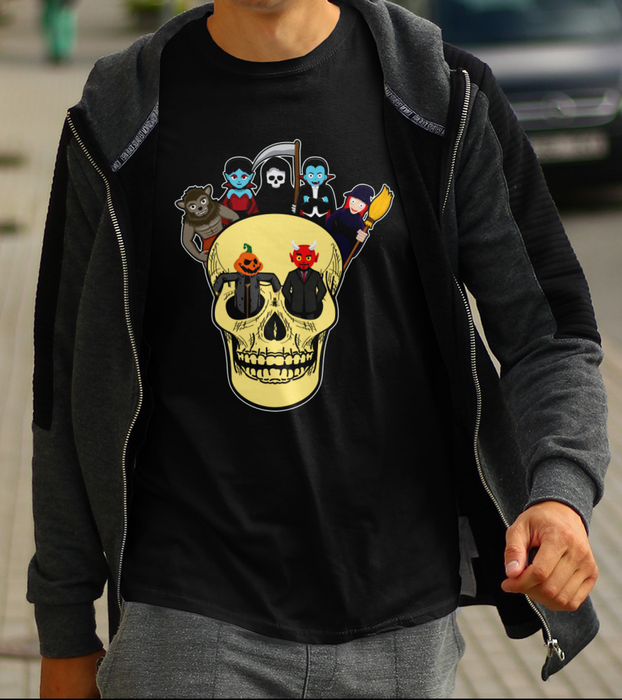 Halloween Skull Werewolf Reaper Vampire Witch Pumpkin Devil T-Shirt