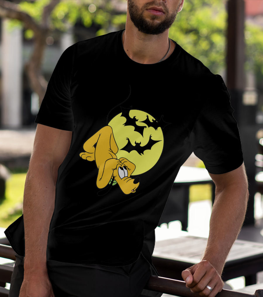 Halloween Moon Spooky Pluto With Bats Mickey Mouse Minnie Mouse Coloring Book T-Shirt