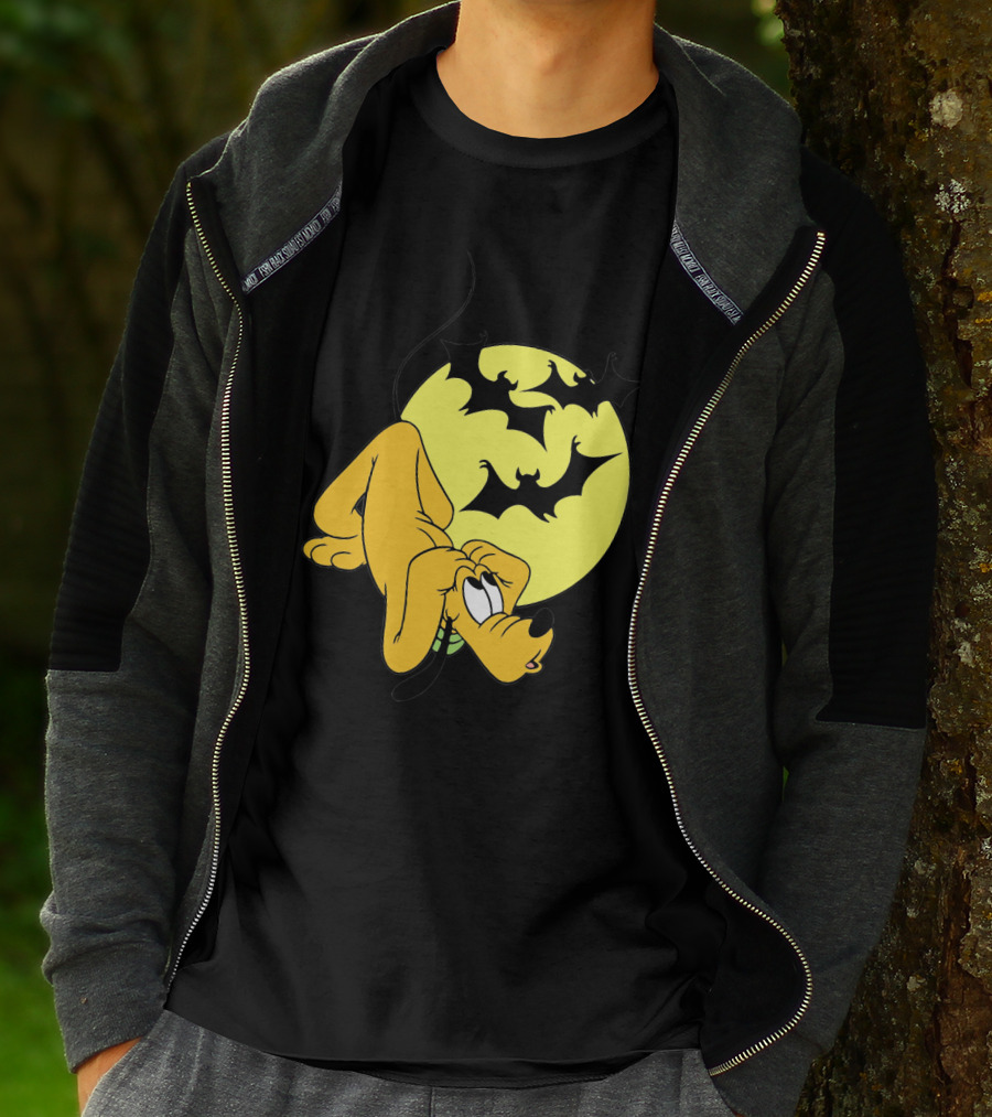 Halloween Moon Spooky Pluto With Bats Mickey Mouse Minnie Mouse Coloring Book T-Shirt