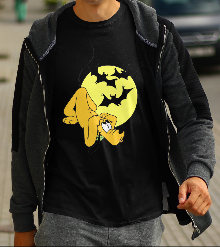 Halloween Moon Spooky Pluto With Bats Mickey Mouse Minnie Mouse Coloring Book T-Shirt