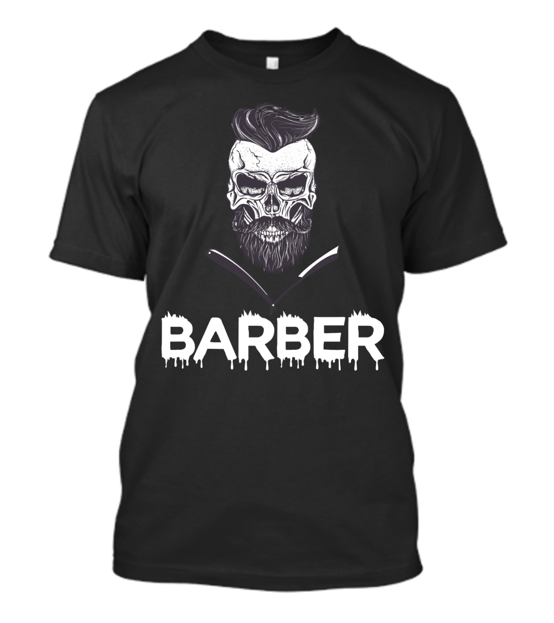 Barber Skull With Straight Razors Halloween Hairstylist T-Shirt