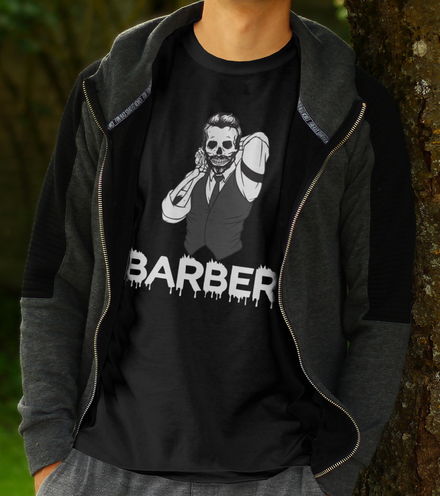 Halloween Barber Skeleton Hairstylist T-Shirt