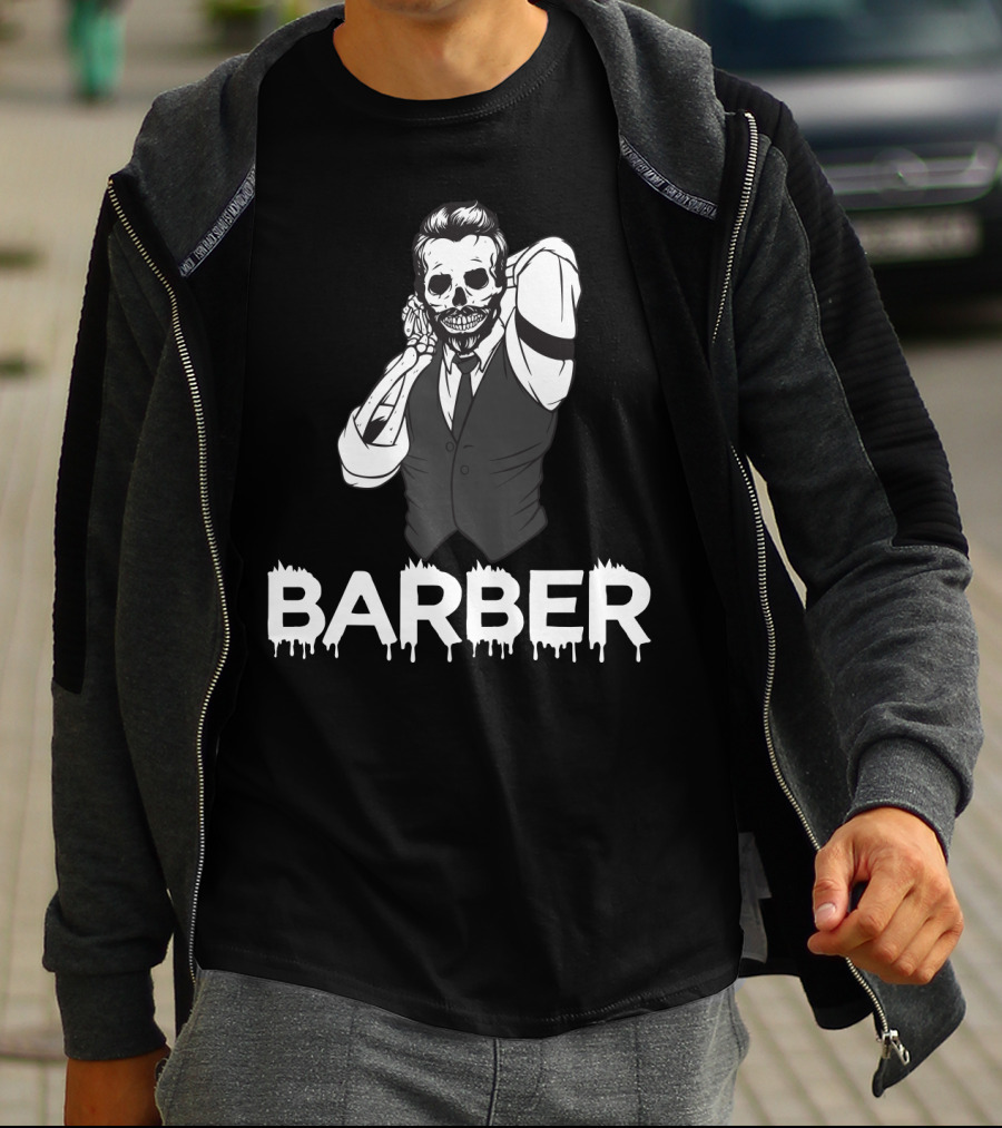Halloween Barber Skeleton Hairstylist T-Shirt