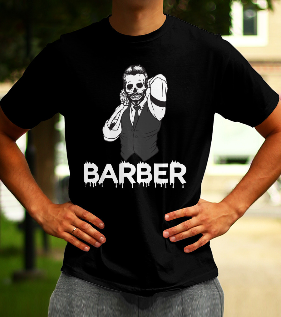 Halloween Barber Skeleton Hairstylist T-Shirt